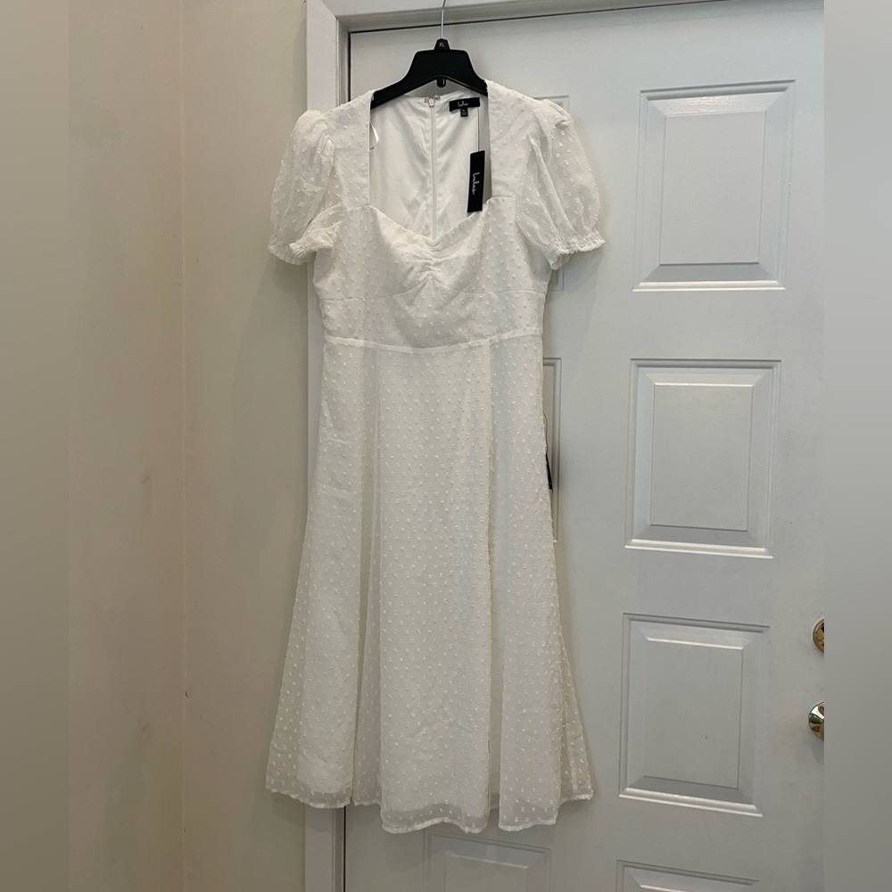 NWT LULUS Sz XL Swiss Dot Chiffon Short Sleeve Lined Maxi Dress Retail $159